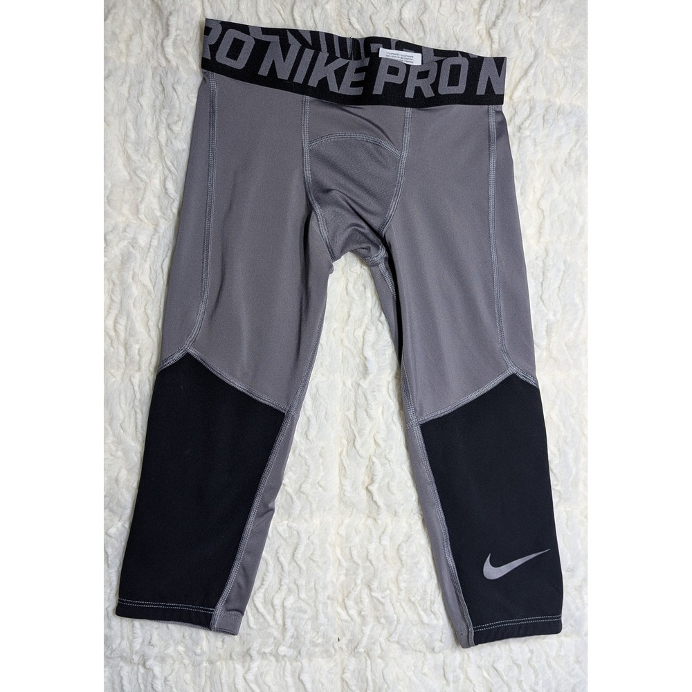 Nike Pro Boys Compression Leggings Gray &‎ Black | Dri-Fit | Size Youth S